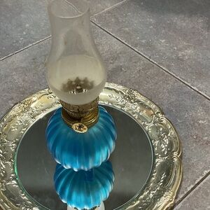 Vintage Blue Glass Oil Lamp